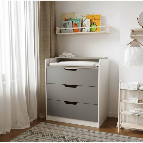 Комод-150 с пеленальным столиком Белый + Серый